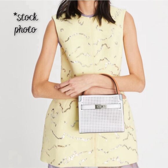 AUTHENTICATED NEW Tory Burch Petite Perforated Lee Radziwill Double Bag $798 - Picture 5 of 17